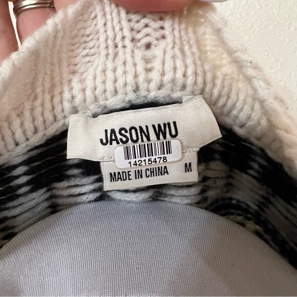 Jason Wu black white knit graphic pullover crewneck sweater MEDIUM - Picture 6 of 8